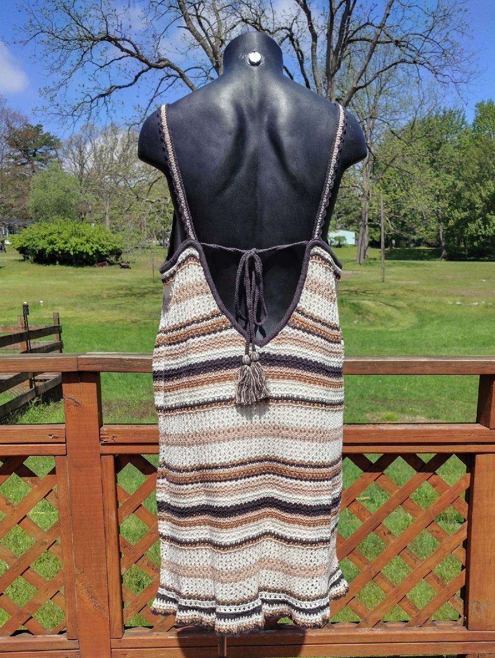 American Eagle White and Brown Striped Crocheted Knit Sundress Size Large New - Picture 3 of 12